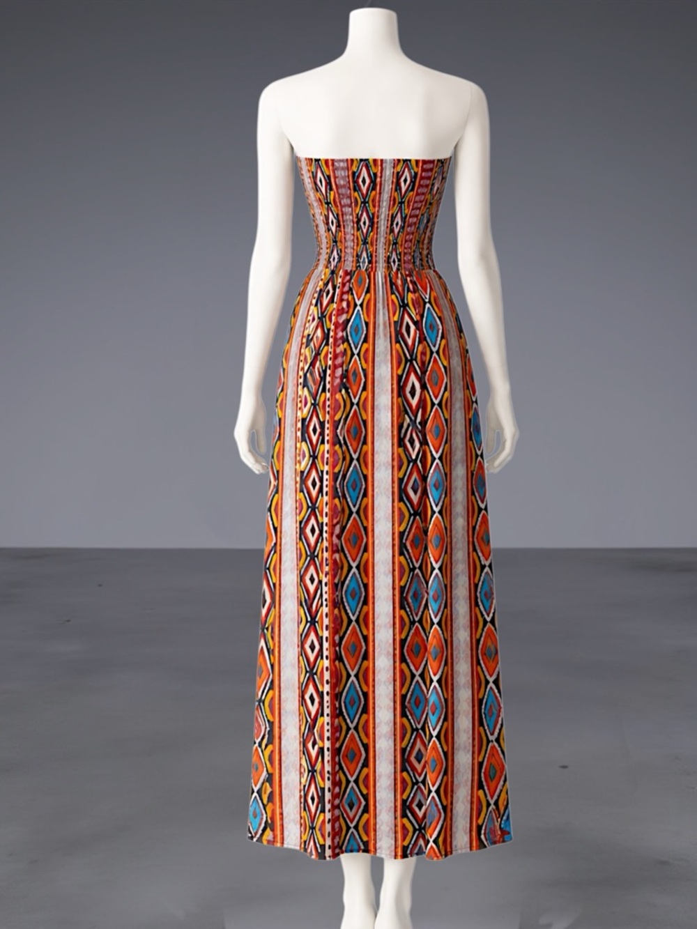 Strapless Smocked Bohemian Maxi Dress - Multicolor - Picture 8 of 13